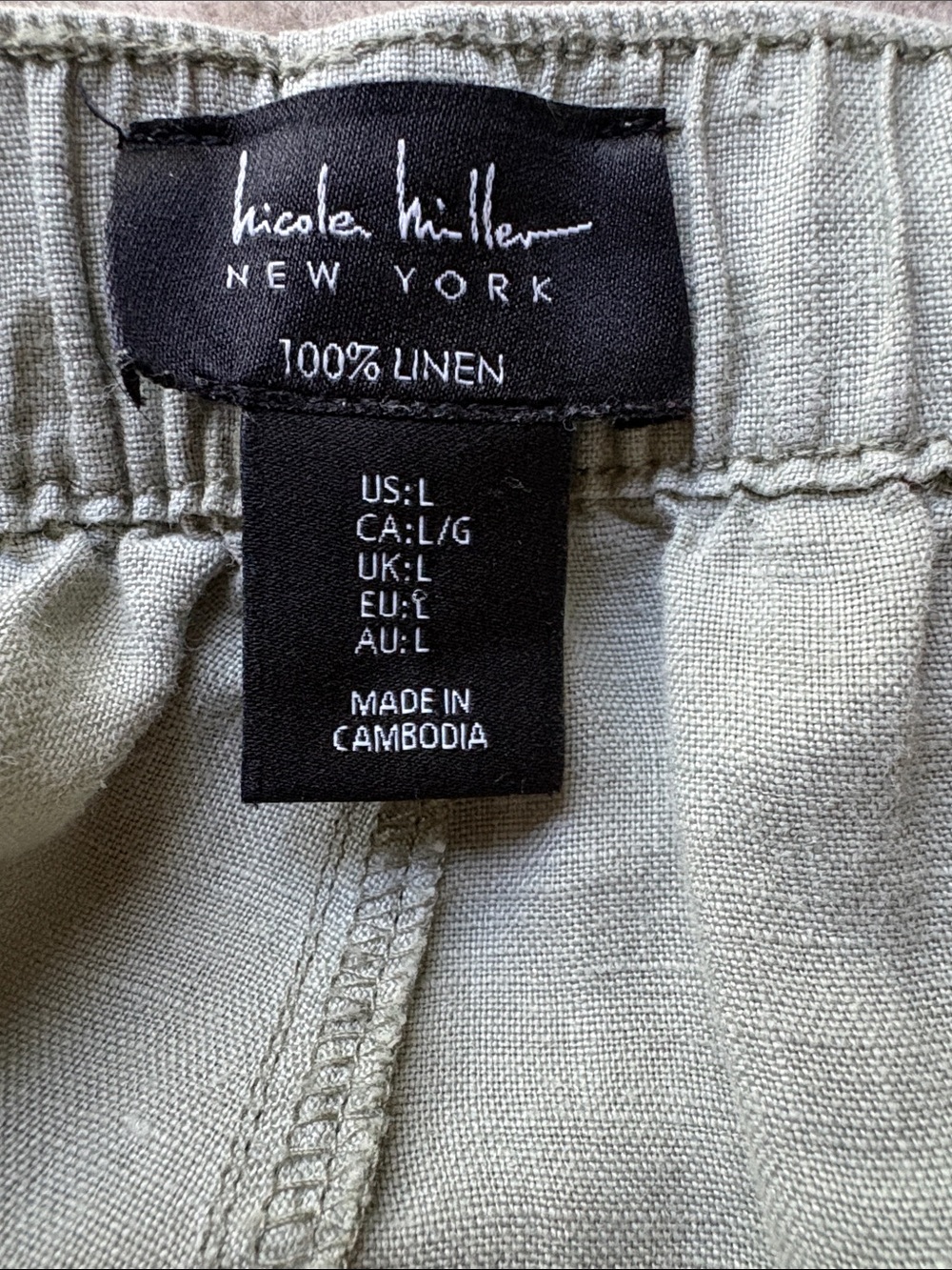 Nicole Miller 100% Linen Pale Sage Green Women’s Cargo Jogger Size L - Picture 8 of 10